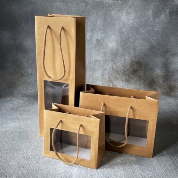 FSC® Luxury Rope Handle Brown Paper Bag with Window Paper Bag Co
