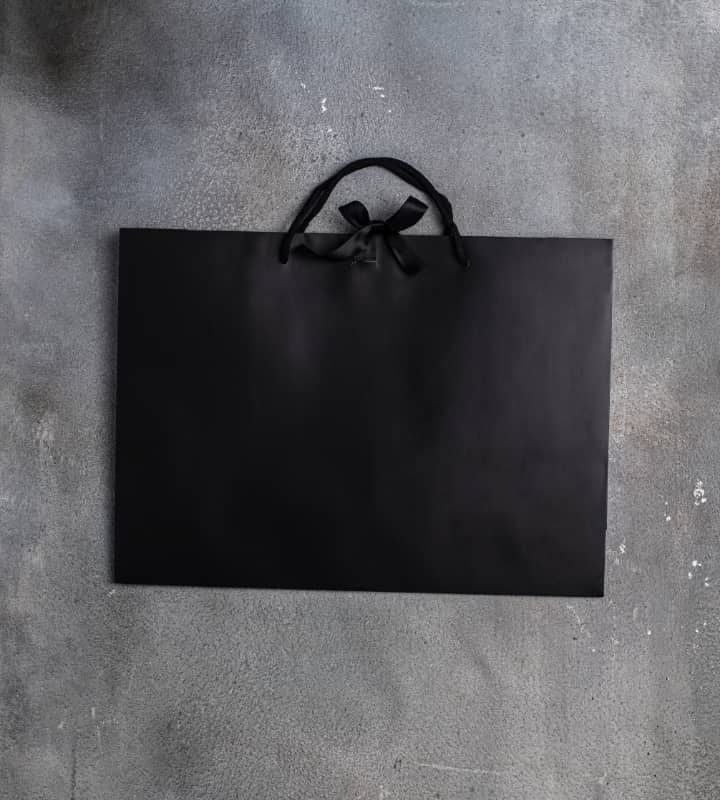 FSC® Black Matt Laminated Ribbon Tie Gift Bags 440x120x320mm