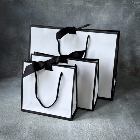 FSC® Black Edge Matt Laminated Ribbon Gift Bags Paper Bag Co