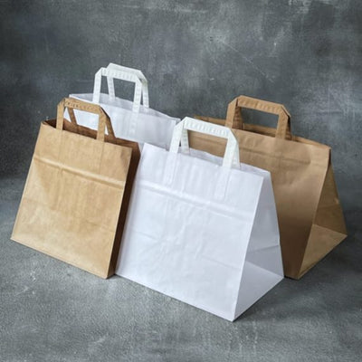 Wholesale Flat Handle Wide Base Paper Carrier Bags