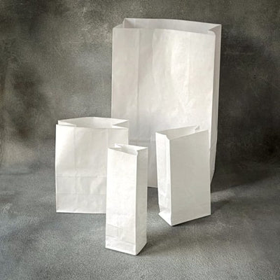 Wholesale White Gusseted Block Bottom Kraft Bags