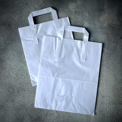 Wholesale FSC White Kraft Flat Handle Paper Bags