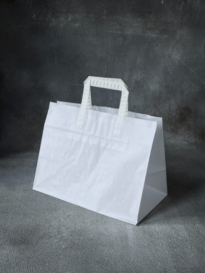 317x218x245 - White Wide Base Folded Handle Paper Bag