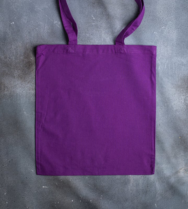 Purple 5oz coloured cotton bag 380x420mm front view