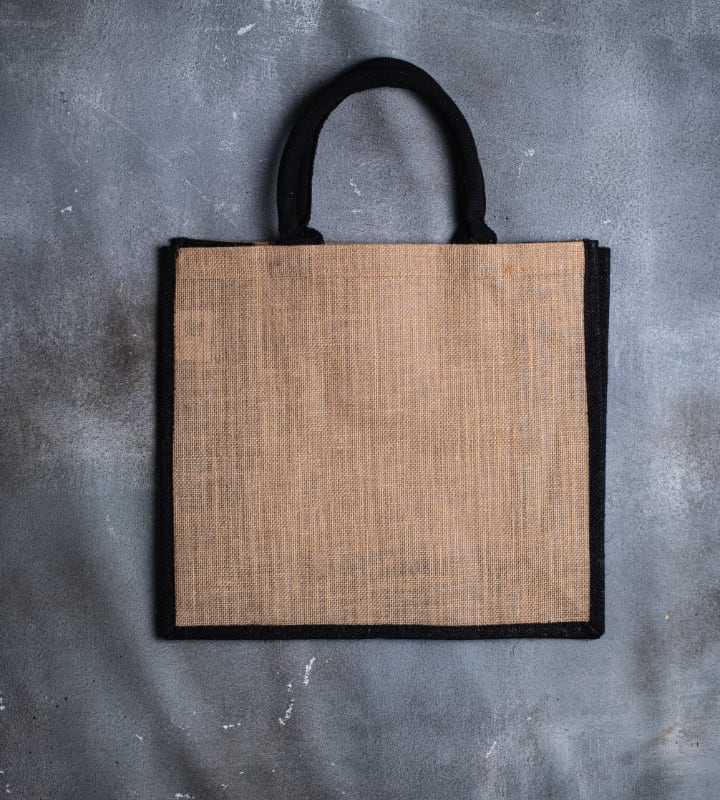 Black Edge Jute Bag - 390x150x350mm