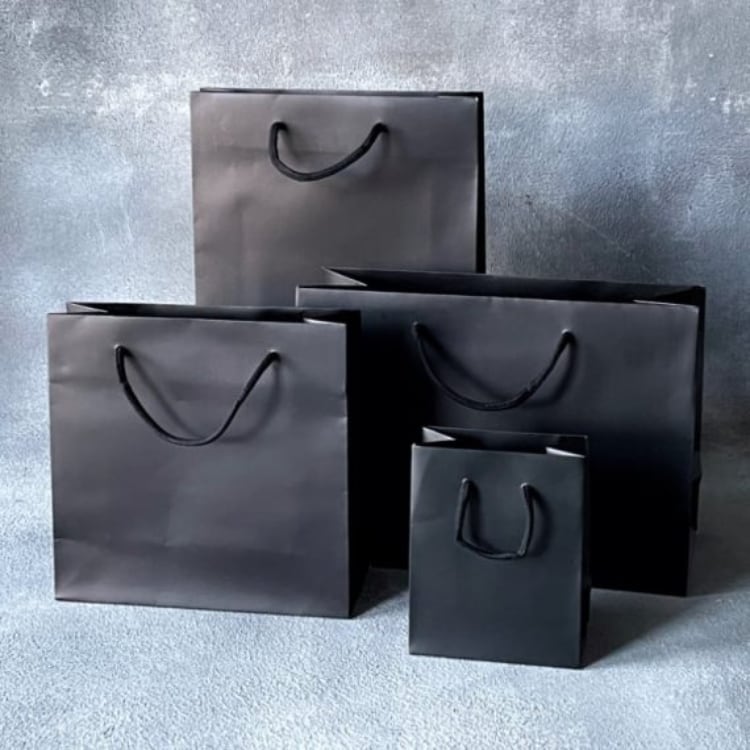 FSC® Black Matt Laminated Rope Handle Paper Bags | Paper Bag Co