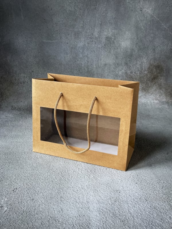 FSC® Luxury Rope Handle Brown Paper Bag with Window