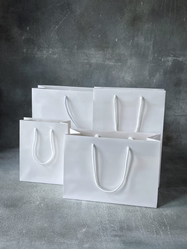 Group - White Gloss Laminated Rope Handle Paper Bags