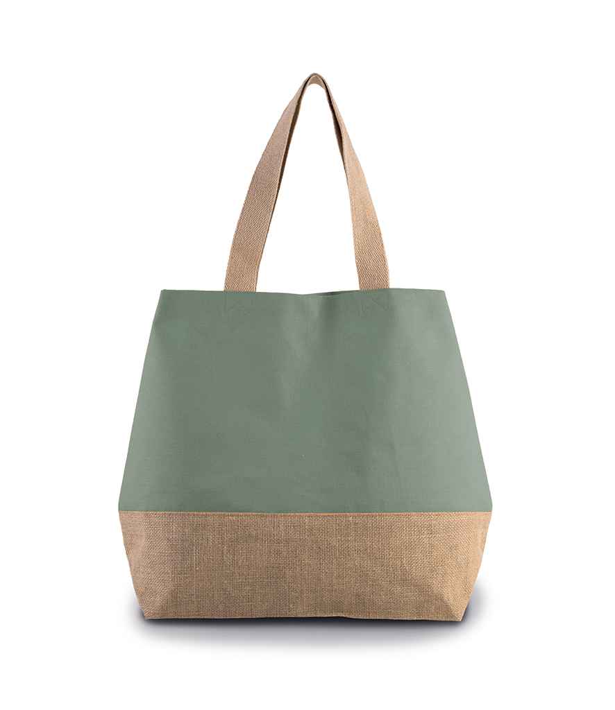 Kimood Canvas & Jute Shopper sage green