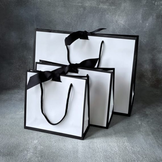 FSC® Black Edge Matt Laminated Ribbon Gift Bags