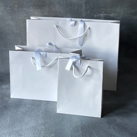 FSC® White Matt Laminated Ribbon Gift Bags