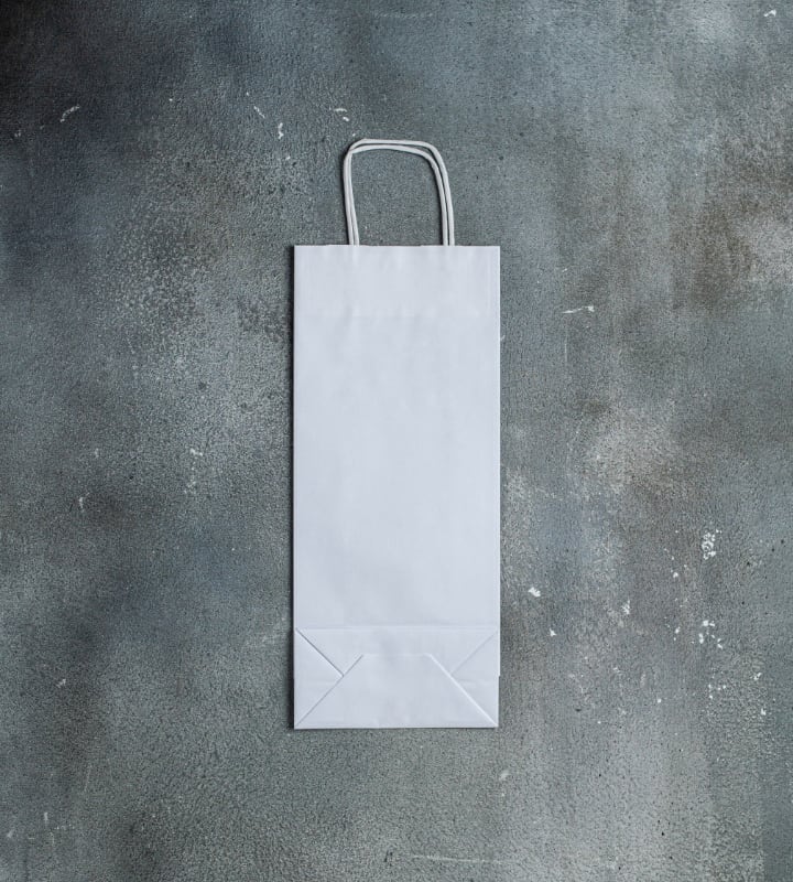 Twisted Handle Kraft Bottle Bag - White 160x80x390mm